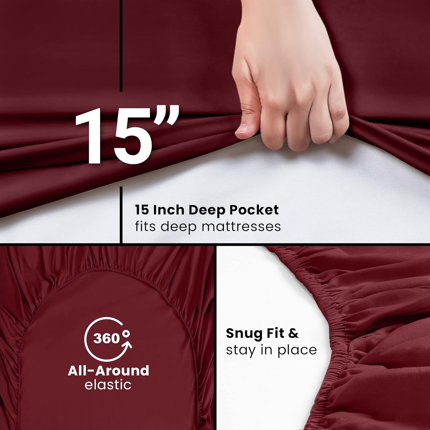 Utopia Bedding Queen Fitted Sheet - Deep Pocket Microfiber - Soft & Fade Resistant - Red Burgundy