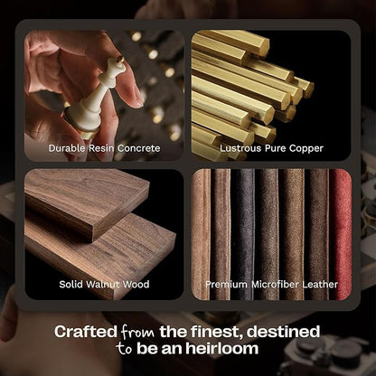 Luxury &amp Decorative Wooden Chess Set Walnut Leather Chess Board with Weighted Chess Pieces Unique Deluxe Wooden Chess Gifts for Board Game Lovers Handmade Chess Set with Storage