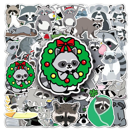 50Pcs Cute Raccoon Stickers Vinyl Aesthetic Decals for Laptops Skateboards Luggage Helmets Bikes and Phones Teens Adults and Animal Fans