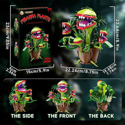 Piranha Plant Audrey 2 Building Blocks Set Little Shop of Horrors Carnivorous Flower Model with 4 Openable Mouth Toys Gifts for Kids Adults TV Movie Fans Halloween Christmas Birthday Gift（428PCS）