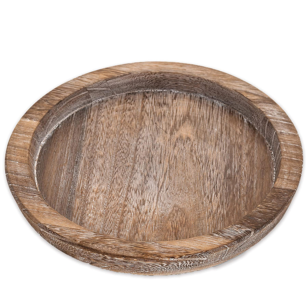 Rustic Wooden Serving Tray - Candle Holder, Round Coffee Table Decor, Home Centerpiece (11.14 in)