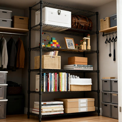 M MZG 2100LBS 47.2" W 6 Tiers Shelf Storage Shelves Metal Shelving Unit Heavy Duty Garage Shelving Adjustable Wire Shelves for Pantry,Kitchen,Garage,Basement,Black 17.7" D x 47.2" W x 82.4" H
