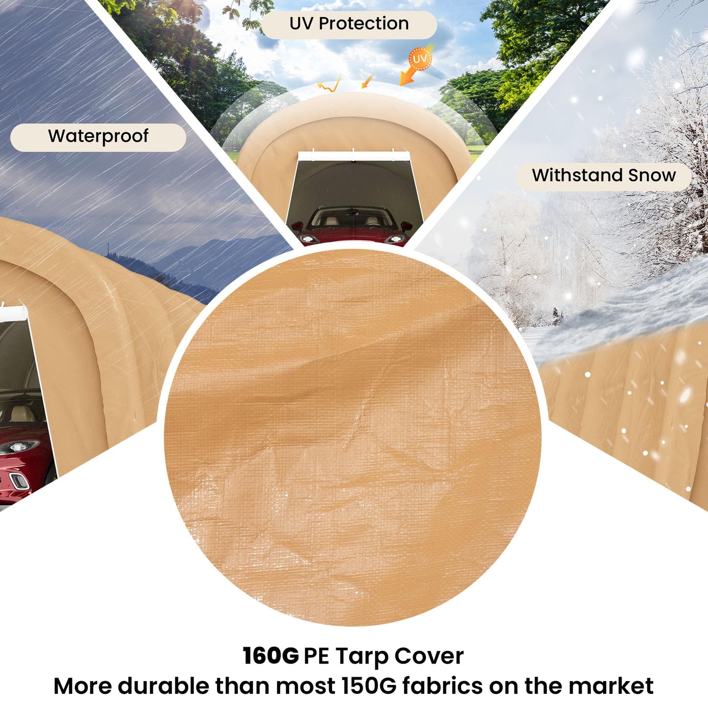 COSIEST 10'×20' Storage Shelter Outdoor Round Carport, Heavy-Duty Garage Canopy with Dual Roll-Up Doors Weatherproof PE Cover, Multi-Purpose Vehicle/Tractor Shed for Backyard/Driveway/Farm(Beige)