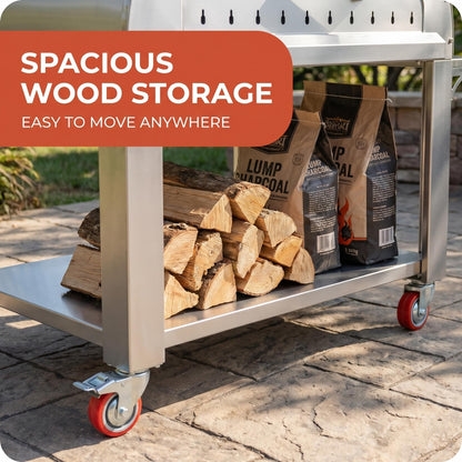 Wood Fired Pizza Oven Outdoor, 44 Inch Large Stainless Steel Wood Burning Camping Oven with Wheels & Accessories, Charcoal Outdoor Oven for Baking Roasting Grilling Searing, for Backyard Garden Patio