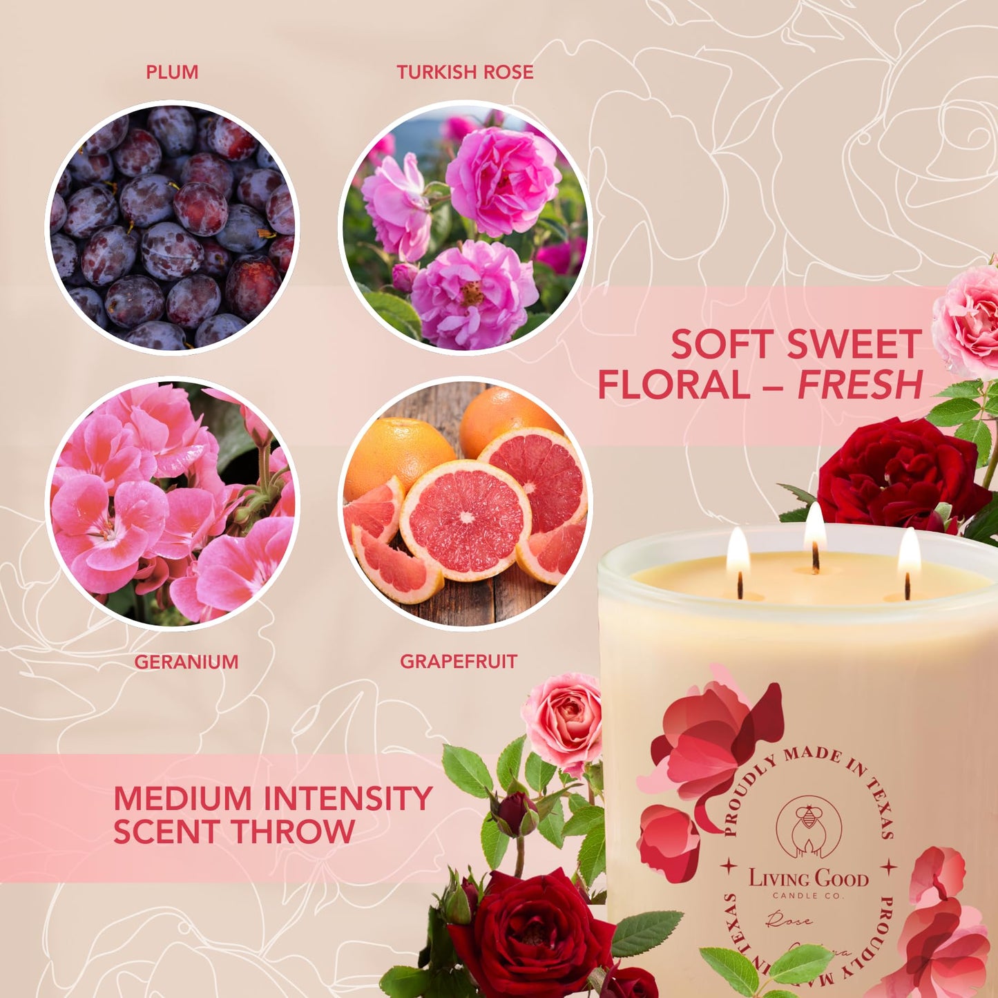 Rose Gulora - Turkish Rose Pure Beeswax Candle - 90+ Hours Long Burning Classically Designed Non-Toxic Scented Candles for Home Decor and Aromatherapy to Stress & Anxiety Relief 15 OZ