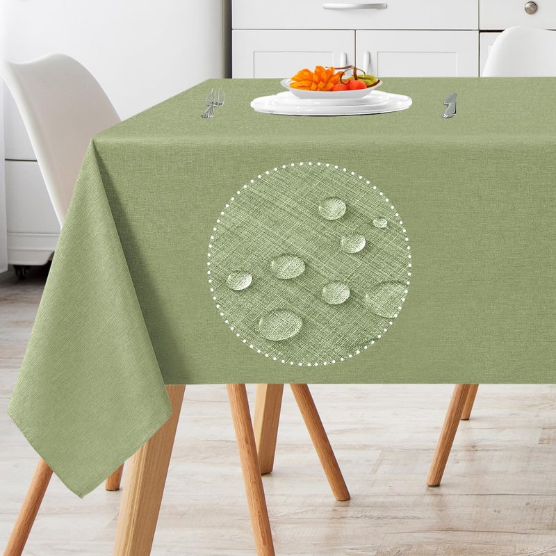 Linen Textured Rectangle Tablecloth, Waterproof & Stain Resistant Fabric Table Cloth, Wrinkle Free Linen Dining Decorative Farmhouse Table Cover for Dining/Buffet/Wedding, 52 x 70 Inch, Sage Green