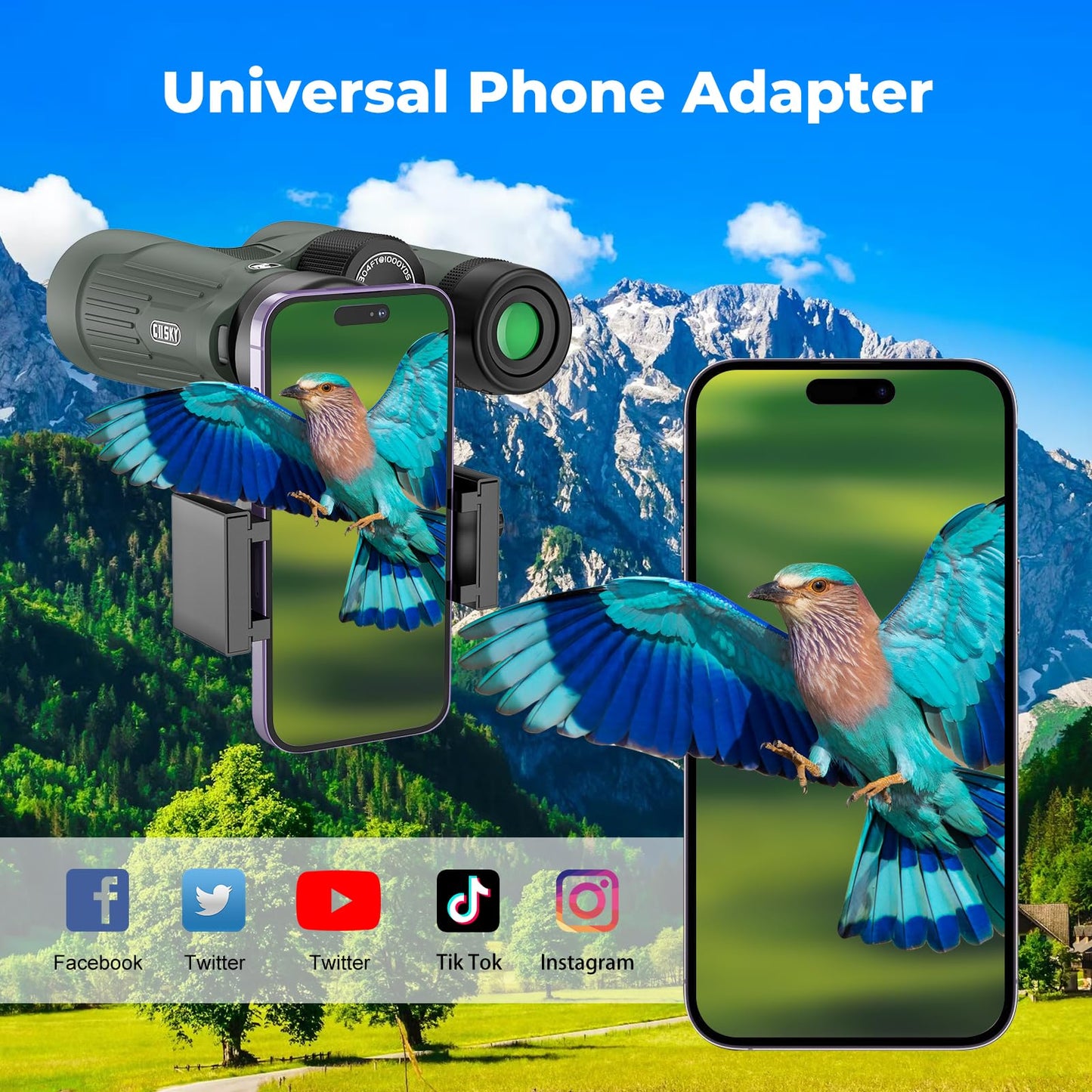 Gosky 10X42 HD Binoculars for Adults with Phone Adapter, High Power Binoculars with BAK4 Prism and FMC Lens, Waterproof Binocular for Bird Watching Hunting Traveling Outdoor Sports
