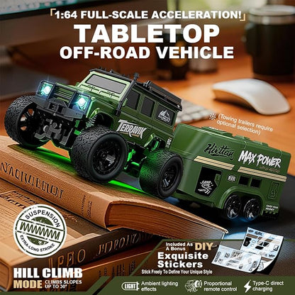 1:64 Scale Mini RC Crawler with Gyro Full Proportional RTR 2.4Ghz Remote Control Truck with RGB Lights (E88-Yellow)