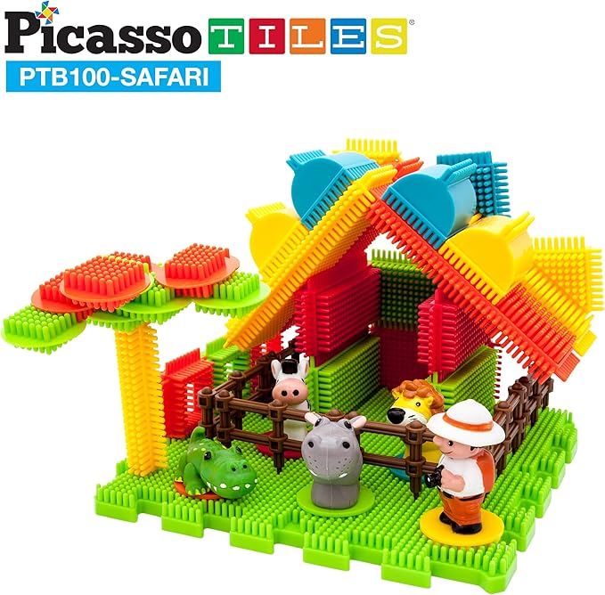 Picasso Toys PTB100 100pcs Hedgehog Block 3D Building Blocks Tiles Safari Theme Set Learning Playset STEM Toy Set Educational Kit Child Brain Development Preschool Kindergarten Toy for Age 3 &amp Up