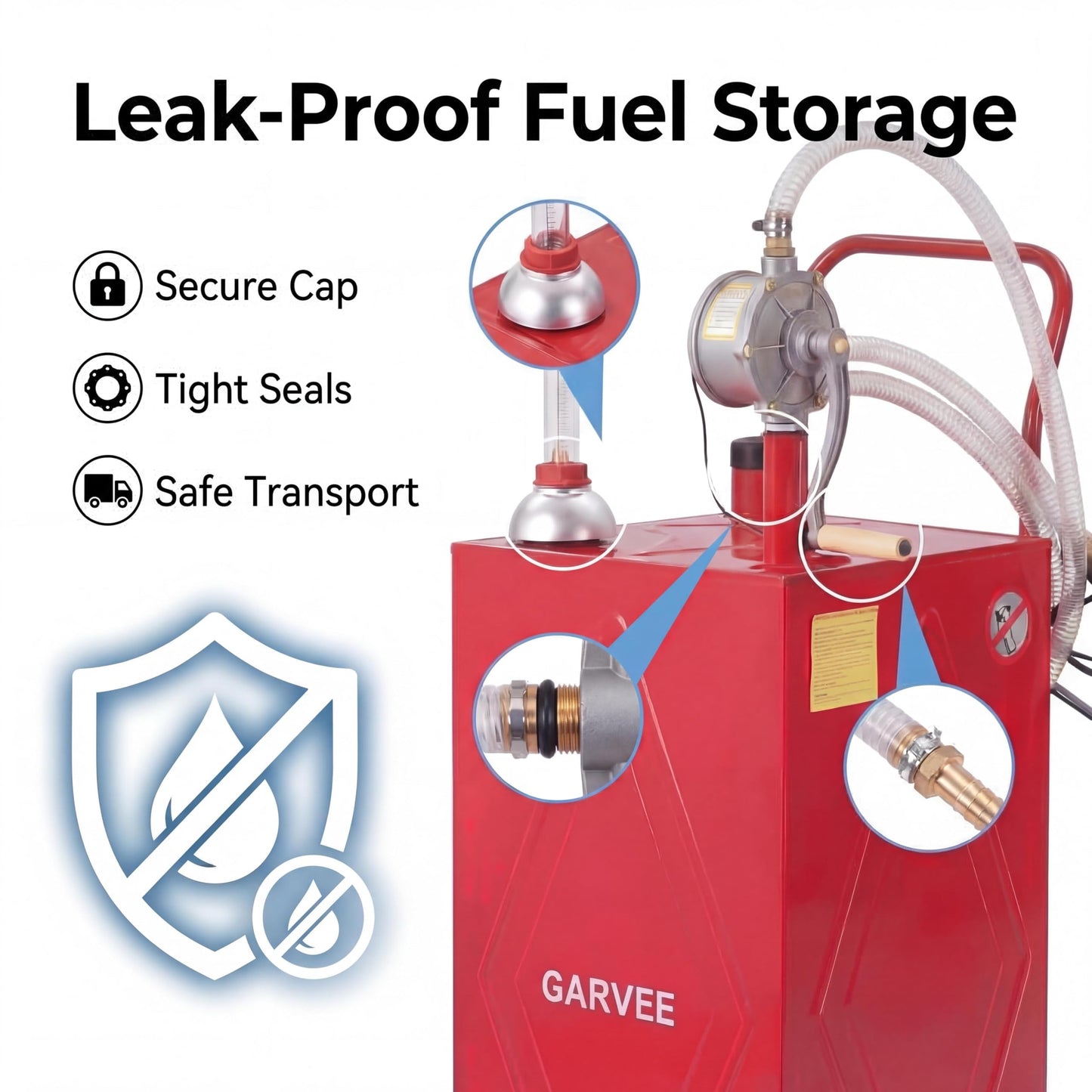GarveeLife 30 Gallon Heavy-Duty Steel Fuel Caddy, Manual Rotary Pump, Portable Gasoline Transfer Tank for Trucks, Boats, ATVs, Lawn Mowers & Farm Equipment – Red 4-Wheeler