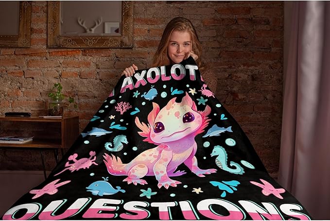 I Axolotl Questions Blanket Gifts for Girls Boys Women - Super Soft Cozy Warm Throw Sheet for Couch Bed Sofa Office Decor All Season 90x120 for Whole Family