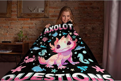 I Axolotl Questions Blanket Gifts for Girls Boys Women - Super Soft Cozy Warm Throw Sheet for Couch Bed Sofa Office Decor All Season 90x120 for Whole Family