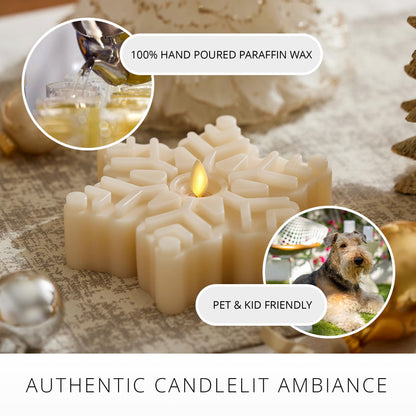 Luminara White Swan Flameless Candle Snowflake Tealight (6.5" x 2") Moving Flame LED Candle, Battery Operated LED Tealight