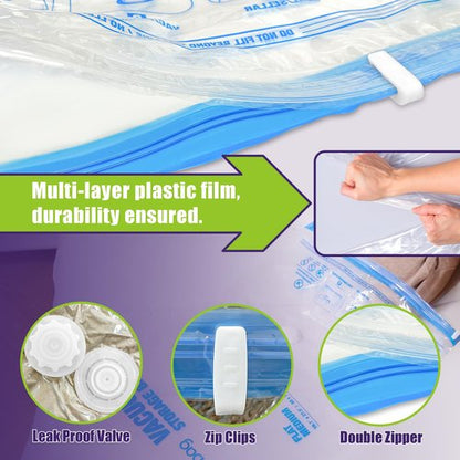 HIBAG Vacuum Storage Bags with Electric Pump, Vacuum Seal Bags for Clothing, Pillows, Blanket Bedding Comforters, 20 pack