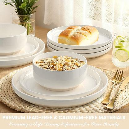 Plates and Bowls Sets, Scratch Resistant Dinnerware Sets for 8, 24 Pieces Porcelain Ceramic Dishware Dishes Set, Modern Stoneware Kitchen Dinner Set, Microwave and Dishwasher Safe, Cream White