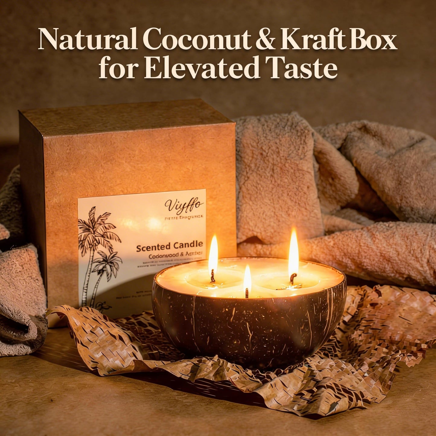 Viyffo Creamy Coconut Scented Candle, Large 18oz 3 Wick Non Toxic Soy Candles, Natural Coconut Shell Candle for Home, Soft & Creamy Aromatherapy for Relaxation & Spring Décor, Gift for Women & Men