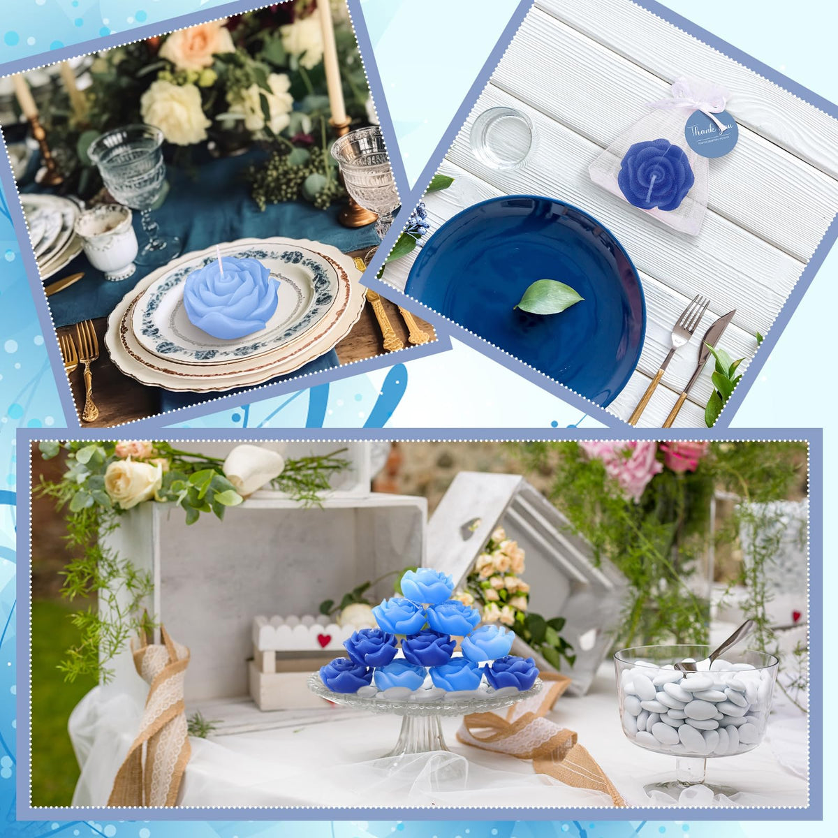 Treela 50 Set Flower Candles Wedding Favor for Guests Mini Blue Rose Shaped Tealight Candles for Return Gift Wedding Birthday Bridal Shower Housewarming Party
