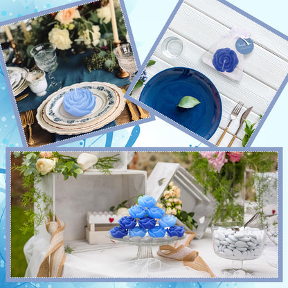 Treela 24 Set Flower Candles Wedding Favor for Guests Mini Blue Rose Shaped Tealight Candles for Return Gift Wedding Birthday Bridal Shower Housewarming Party