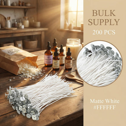 YOIASUGH 200pcs Cotton Candle Wicks,Low Smoke 6" Pre-Waxed & 100% Natural Core,DIY Pre-Waxed Cotton Wick with Base
