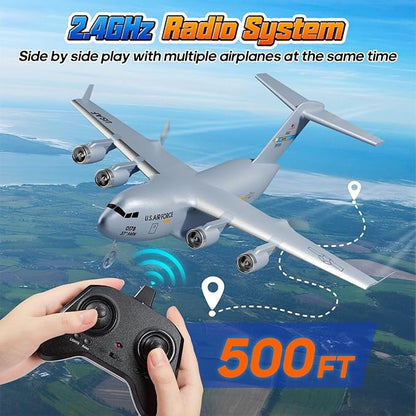 RC Airplane RC Plane Ready to Fly 2CH C-17 Remote Control Airplane with 6-axis Gyro Stabilizer Globemaster III Military Transport Aircraft for Beginners Boys Kids Adults