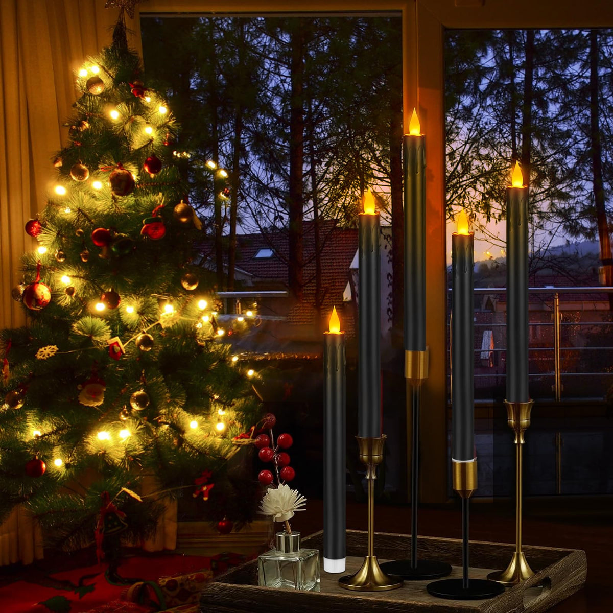 wemarry Flameless Taper Candles 10.6" Dripless Battery Operated Taper Candles Included Remote Timer 400+ Hours by 2AA Batteries for Halloween Christmas Wedding (Black, 24 Pack)