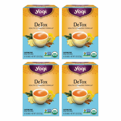 Yogi Tea DeTox Tea - 16 Tea Bags per Pack (4 Packs) - Organic Detox Tea for Digestive & Circulation Support - Includes Burdock, Dandelion, Ginger Root, Black Pepper, Cardamom & Juniper Berry