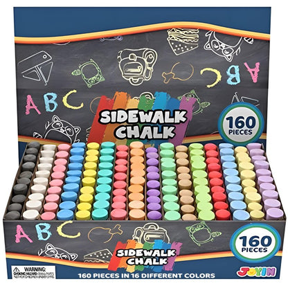 JOYIN 160 PCS Sidewalk Chalks Set-16 Colors Non-Toxic Washable Jumbo Chalk for Outdoor Art Play, Painting on Chalkboard, Blackboard and Playground