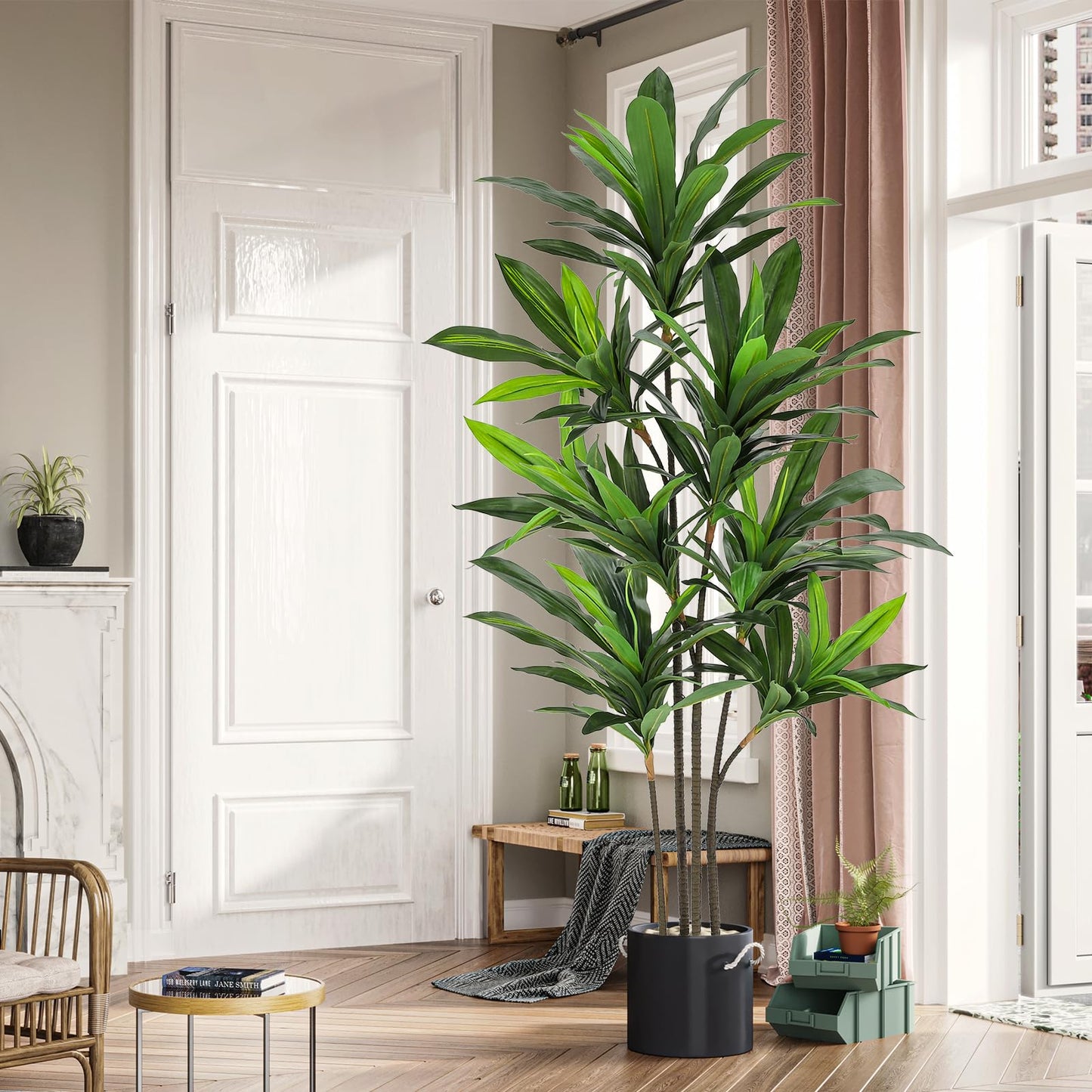VIAGDO Dracaena Silk Plant Artificial 6ft Faux House Plants Evergreen Dracaena Marginata Fake Yucca Palm Trees in Pot Realistic Dragon Tree for Living Room Home Office Decor Indoor Outdoor