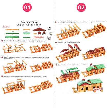 Joqutoys 170 PCS Classic Building Log Toys Wood Logs Set Set for Boy Creative Construction Educational Gift for Kids Ages 3+