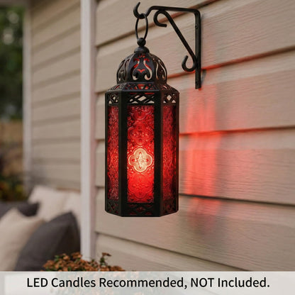 Vela Lanterns Candle Holder, Gothic Dark Academia Decor, Red Moroccan Lantern, Turkish Lamp, Whimsigoth Medieval Goth Accents, Hanging Centerpiece, Vampire Home Bathroom Decoration, Medium, 2-Pack