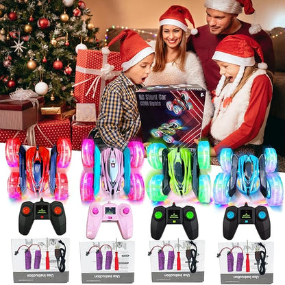 lumiparty 4Pack Remote Control Car Toys for Kids 2.4GHz RC Stunt Cars with Wheel Lights Drift High Speed 4WD Off Road Double Sided 360° Rotating Cars for Boys Girls.