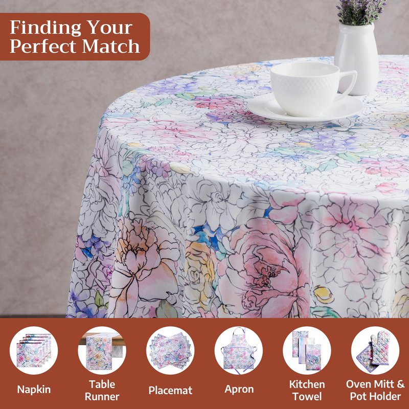 Maison d' Hermine Table Cloth Round Table 100% Cotton 69 Round Inches Tablecloth Reusable Decorative for Dining Kitchen Room Farmhouse Party Home Hotel Restaurant Spring Summer - Floral Love