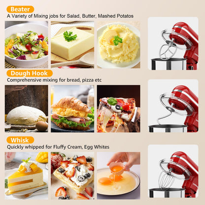 SAMSAIMO 3-IN-1 Electric Stand Mixer, 10-Speed With Pulse Button, Attachments include 6.5QT Bowl, Dough Hook, Beater, Whisk for Most Home Cooks (Empire Red)