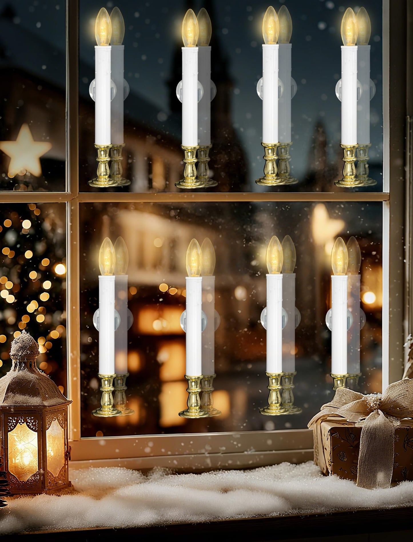 Txcigech 10PCS Christmas LED Window Candles with Timer, Flameless Candle with Suction Cups Battery Operated for Christmas Home Wedding Decor