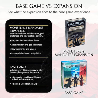 Monsters &amp Mandates Expansion for Pantheum by Archwood Games | 3 Modular Add-Ons with New Demigods Monsters &amp Mandate Missions | Strategy Expansion for Ages 12+ | 1–4 Players | 45–60 Min Play