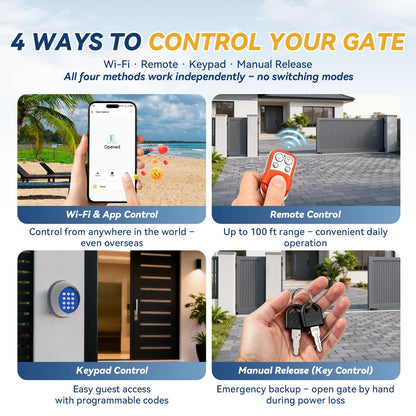 Hanchen WiFi App, Remote, & Keypad Controls – 5300lb Heavy Duty Sliding Gate Opener, AC Powered No Solar Needed, Chain Drive, 1-5/8HP Motor, IR Sensor Kit for 40ft Gate