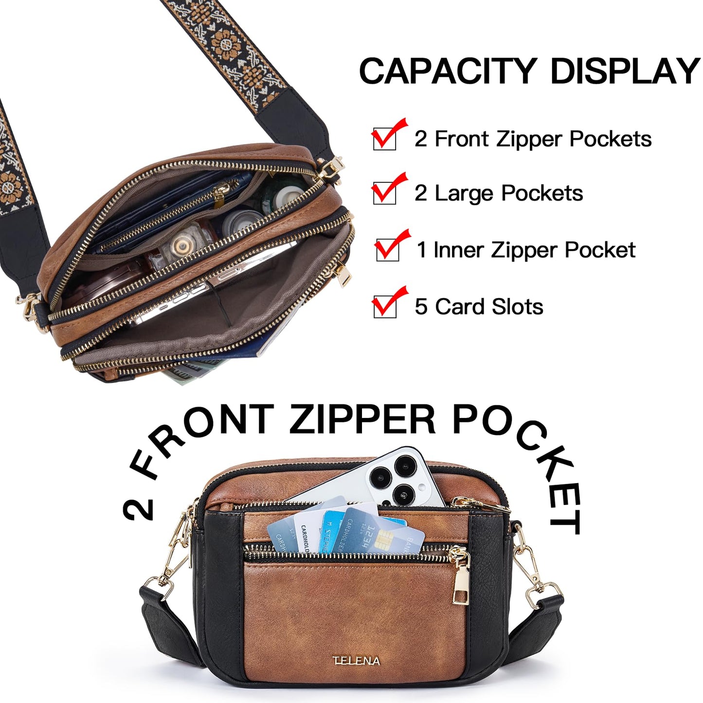 Telena Small Crossbody Bags For Women Vegan Leather Crossbody Purse With Adjustable Wide Strap For Daily Life