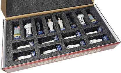 US Military Chess Set Army Navy Air Force or Marines. Choose 2 Branches of Men with 17 inch Walnut Color Storage Board (Army vs Navy)