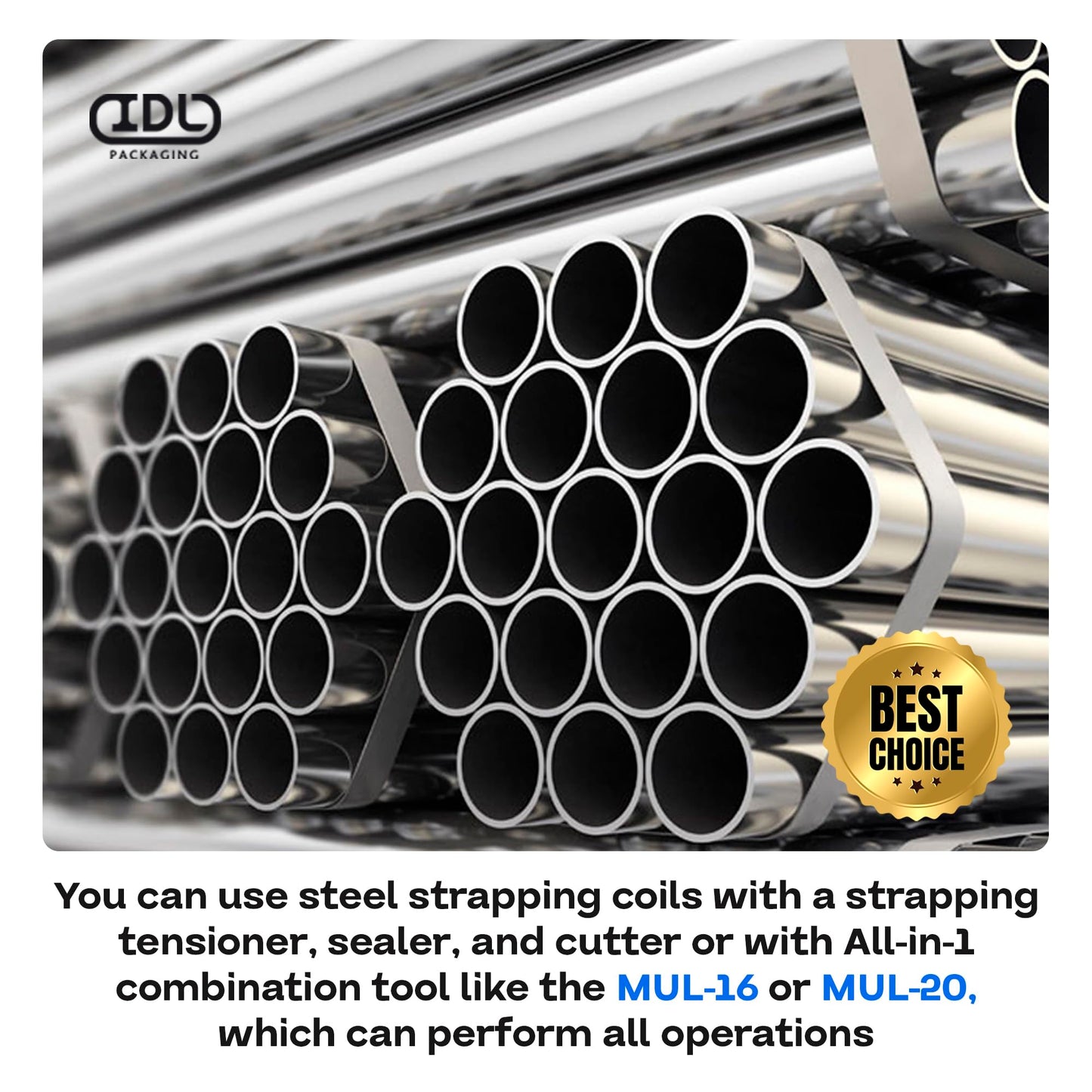 IDL Packaging 1/2" x 200' Steel Banding Strapping Kit, 1100 lbs Break Strength - Premium Heavy-Duty Banding Tool for Pallet Strapping - Strapping Tensioner, Sealer, Cutter/Crimper