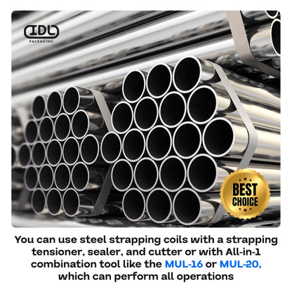 IDL Packaging - B.SSK.34.200 Portable 3/4" x 200' Steel Strapping Kit, 1700 lbs Break Strength – Full Packaging Strapping Solution – Standard Banding Kit