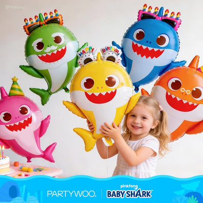 PartyWoo Baby Shark Family Foil Balloons 37pcs Baby Shark Family Pink Round Star Mylar Happy Birthday Letter Balloons for Boys and Girls Under the Sea Kids Birthday Party Decorations
