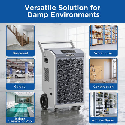 Moiswell 200 Pints Commercial Dehumidifier with Pump and Drain Hose for Basements, Heavy Duty Commercial Grade Dehumidifiers for Large Spaces, Warehouse, Industry Water Damage Unit, Auto Defrost