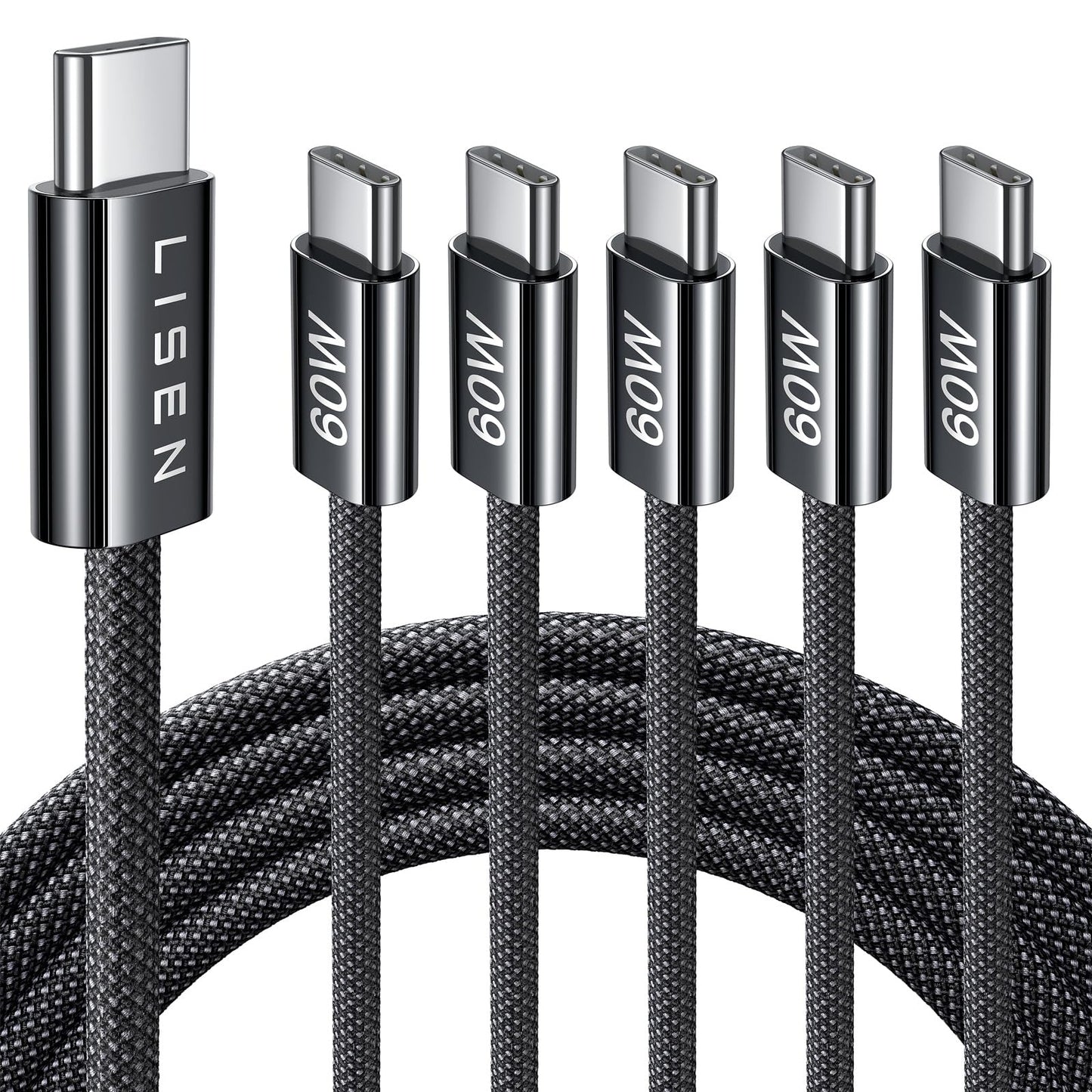 LISEN USB C Cable, 5-Pack [3.3/3.3/6.6/6.6/10FT] for iPhone 17 Charger Cord, 60W USB C to USB C Fast Charging Cable for iPhone 17 Air 16 15 Pro Max, Samsung Z Flip 7/S25/S24, Switch 2, iPad, MacBook