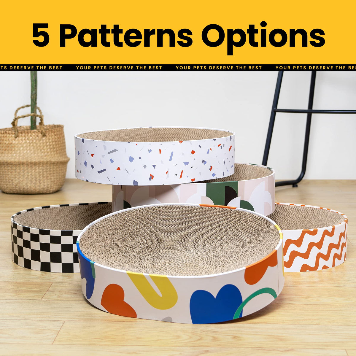 Conlun Cat Scratcher Cardboard,2 in 1 Oval Cat Scratch Pad Bowl for Indoor Kitty Grinding Claw,Round Kittens Scratching Board Corrugated Lounge Pet Beds&Furniture Protector for Couch&Carpets&Sofas