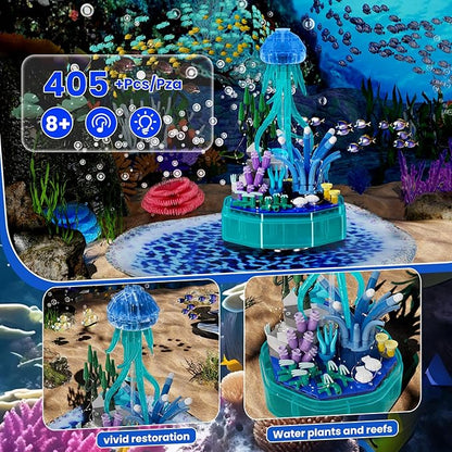 Sea Creature Collections Jellyfish Building Sets with Seaweed and Coral 10101 Sea Animal Building Kits for Adults and Kid Boys Girls 8 9 10 405 PCS Natural Style Ocean STEM Toy Music Box with Lights