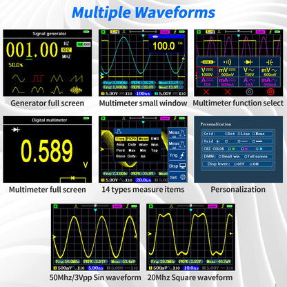 LCD Handheld Digital Oscilloscope Kit - 2 Channel 3.2" TFT Multimeter Oscilloscope Signal Generator Mini Automotive Oscilloscope Bandwidth 120Mhz Digital Oscilloscopes Portable 250MSa/s Sampling Rate