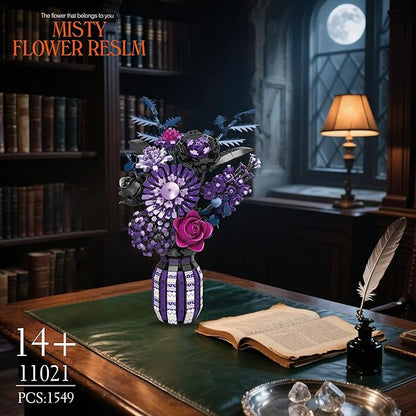 Flowers Building Set Compatible with Lego Flowers Purple Bouquet Plant with Vase Botanical Collection for Adults &amp Women &amp Girl 14+