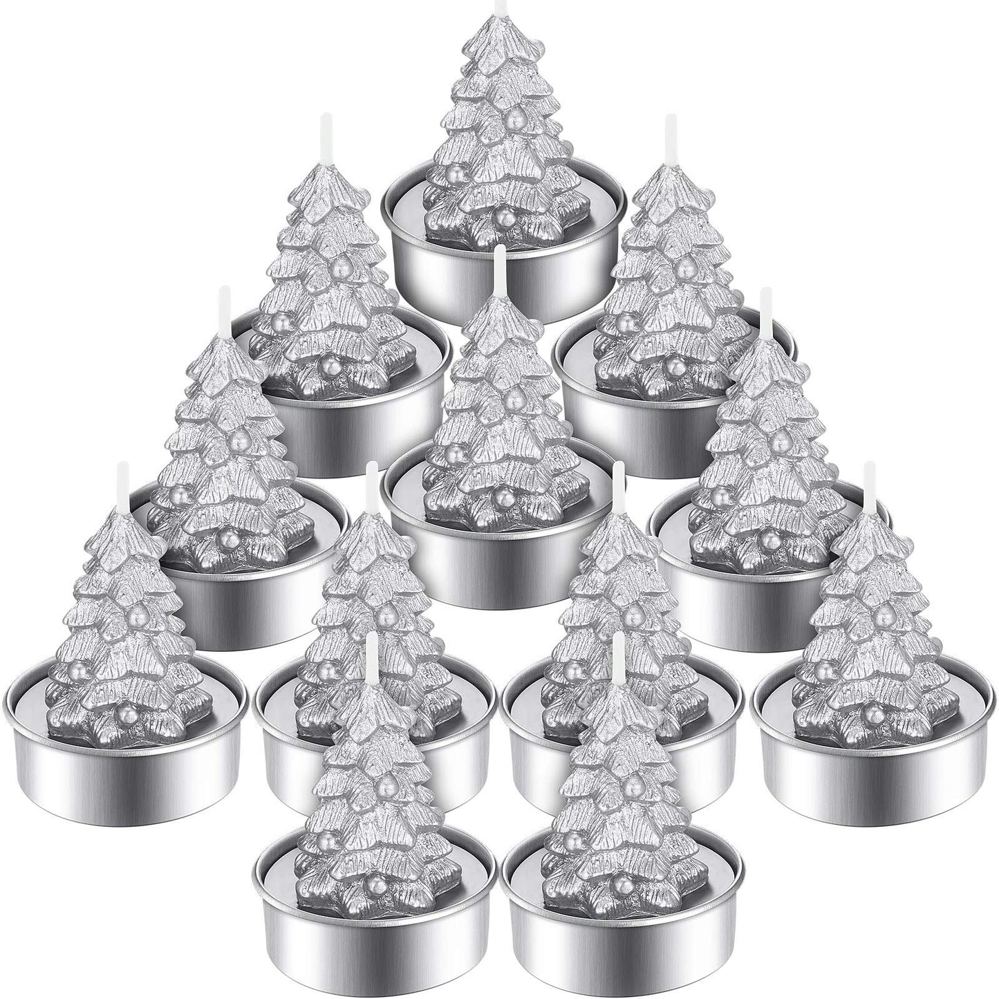 12 Pieces Christmas Tree Tealight Candles Handmade Delicate Tree Candles for Christmas Home Decoration Gifts (Silver)