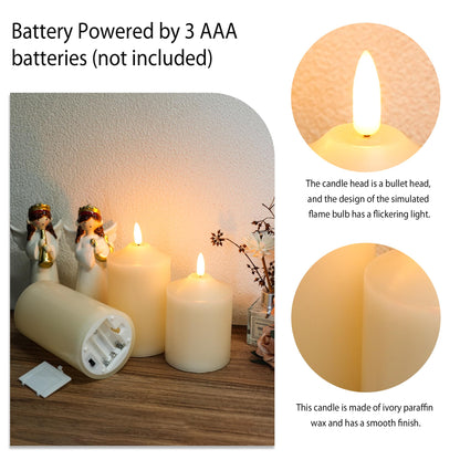 JHY DESIGN 3D Flameless Candles Set 4/5/6inch High Real Wax Battery Candle Pillars Flickering LED Candles with 8-Key Remote Control Timers for Home Wedding Party Christmas Decoration (Set of 3)