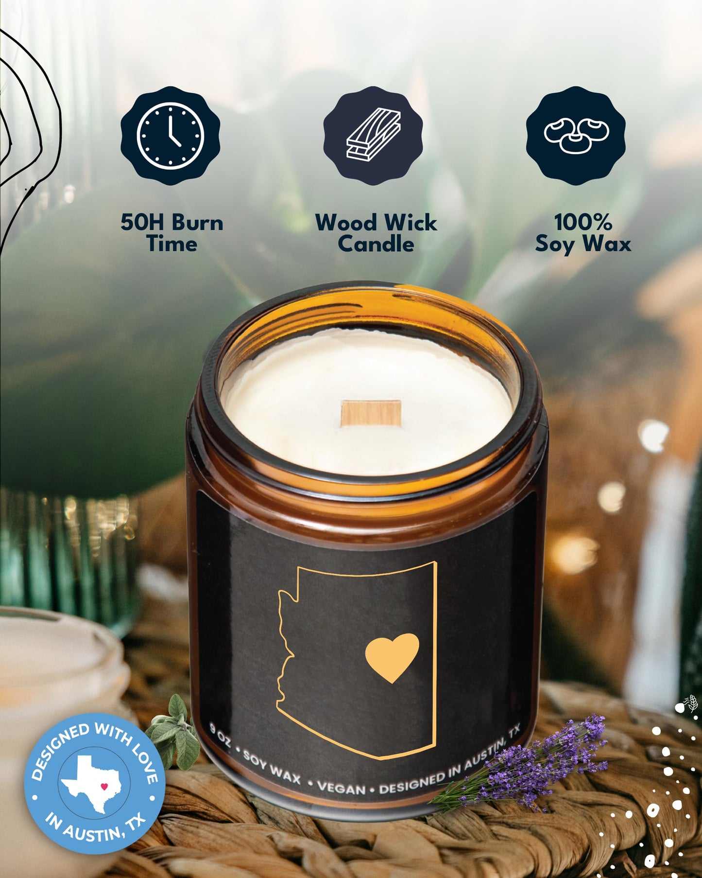 Arizona Candle, Unique Arizona Themed Gifts for Men and Women, Best State Souvenir Gifts for Moving Away, Thoughtful Home Sick Presents, Ideal for Birthday, Christmas, Graduation, Gift Ready